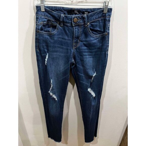 1822 Jeans Womens Size 4 Taylor Straight Blue High Rise Distressed Denim Casual - Picture 1 of 8